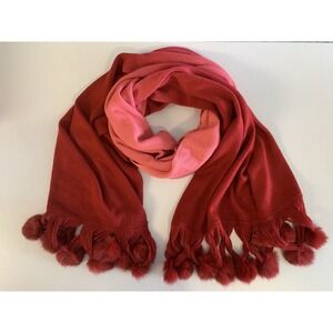 Pink Red Ombre Statement Scarf Rabbit Fur Pom Poms Y2K Glam Party Wrap Coquette